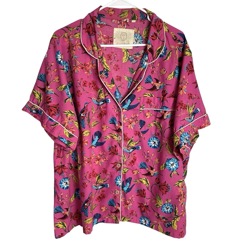 Print Fresh Anthropologie Hummingbird Pajama Top Size‎ 3X Hot Pink Short Sleeve